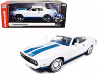 1972 Ford Mustang Sprint Diecast 1/18 White Blue Stripes Auto World American